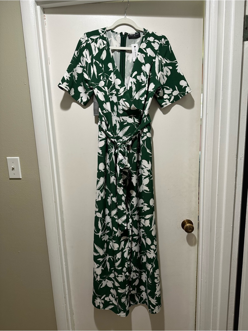 Lane Bryant Green and White Floral Jumpsuit